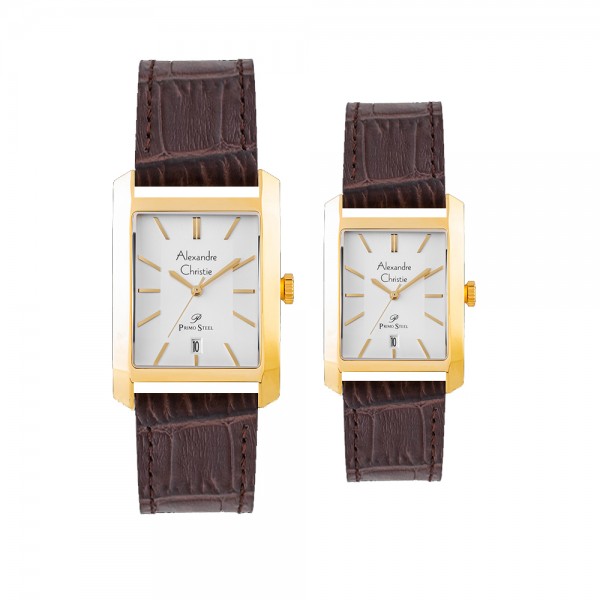 Alexandre Christie AC 1019 Gold White Leather Couple